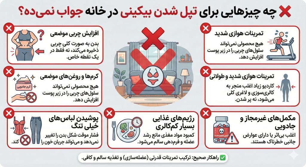 چه چیزهایی برای تپل شدن بیکینی در خانه جواب نمی‌ده؟