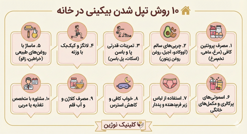روش تپل شدن بیکینی در خانه